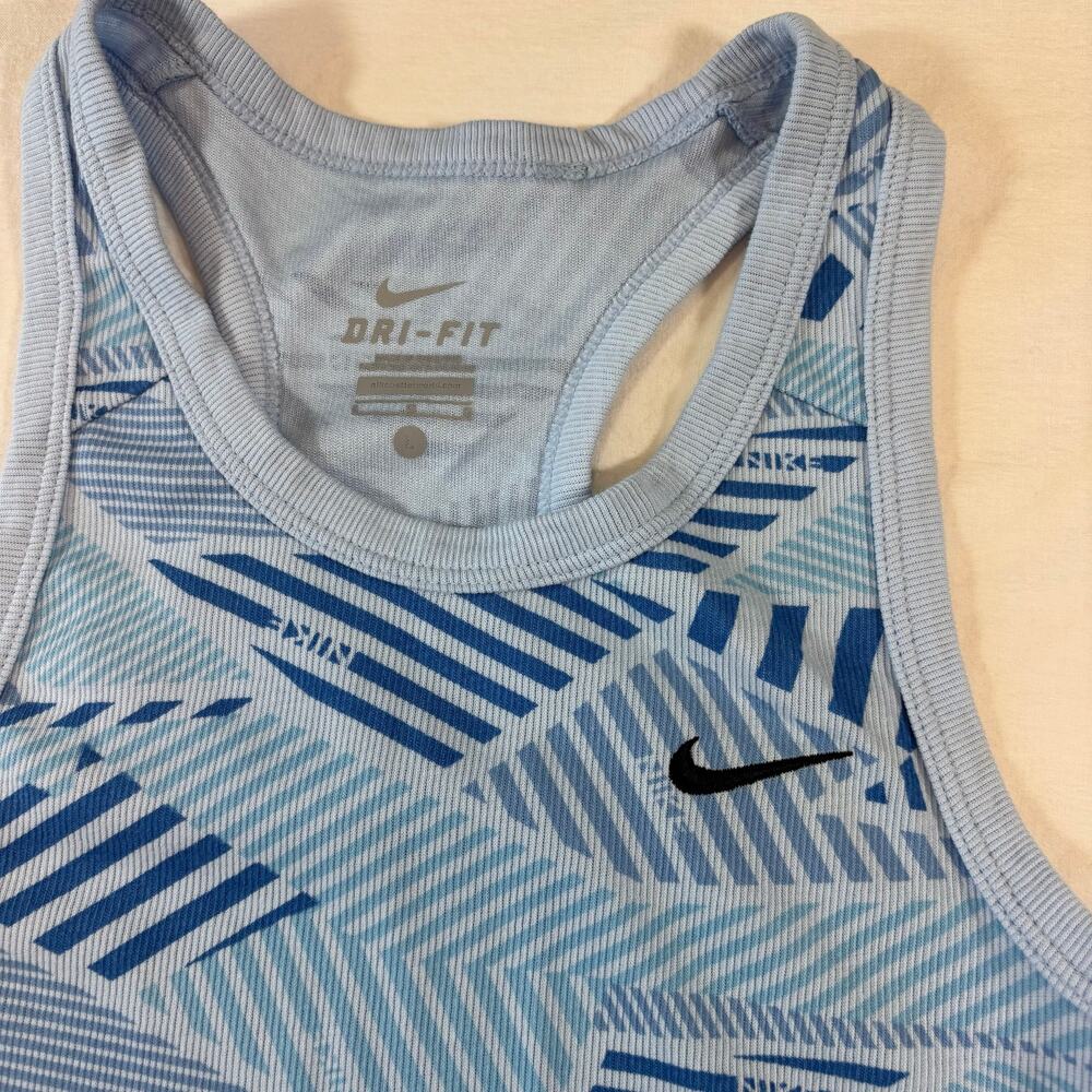 Nike Dri-FIT Ribbed Racerback Tank Top, Girls Size L, Geometric Blue Pattern - Picture 4 of 5